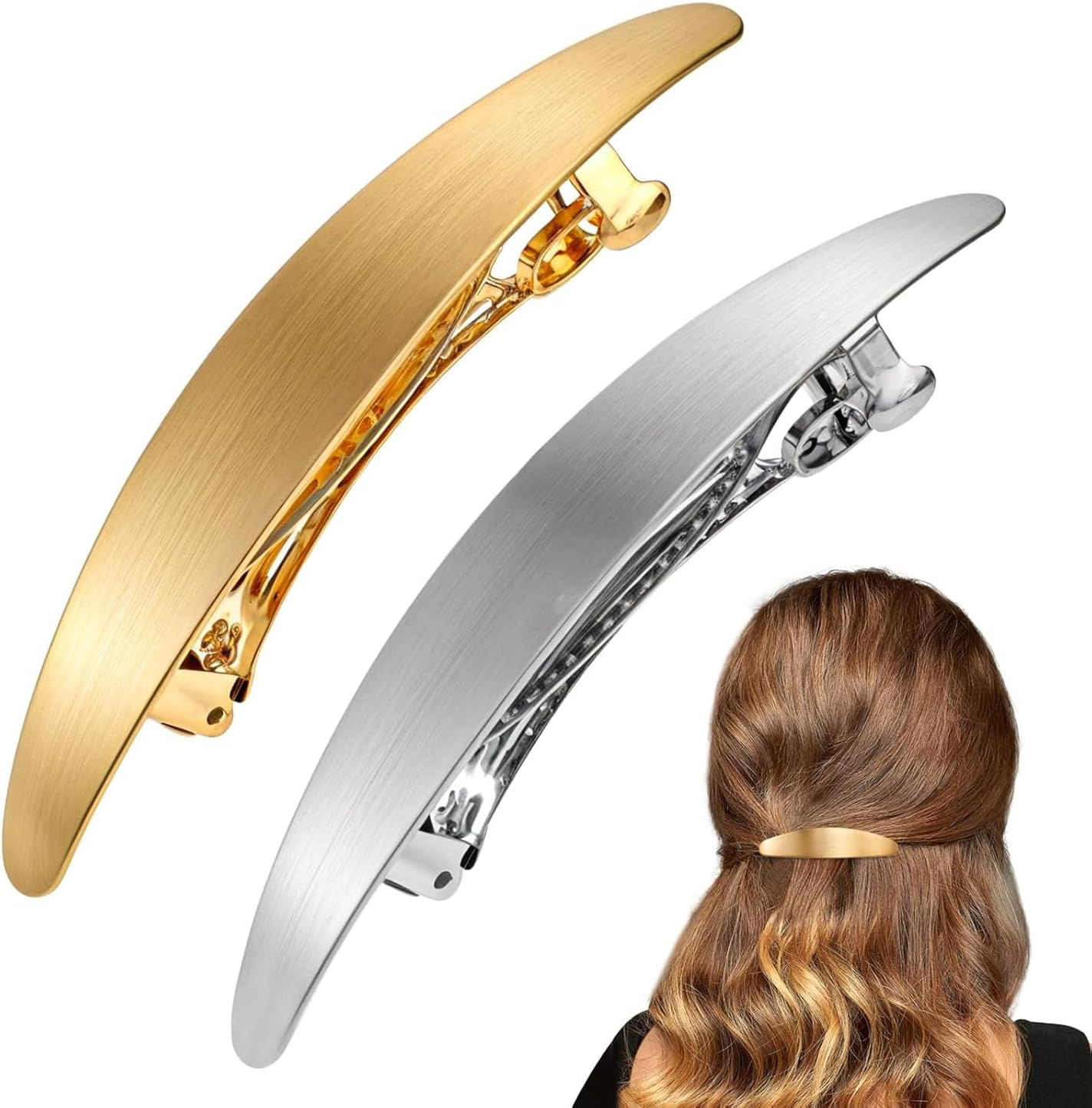 Glossy Long Oval Barrettes, 2Pcs Glossy Long Oval Barrettes Simple Hair Clips,Glossy Long Oval Barrette Hair Clip,Glossy Long Oval Hair Barrettes Metal Hair Clip,Metal Glossy Long Oval Hair Barrettes image number 4