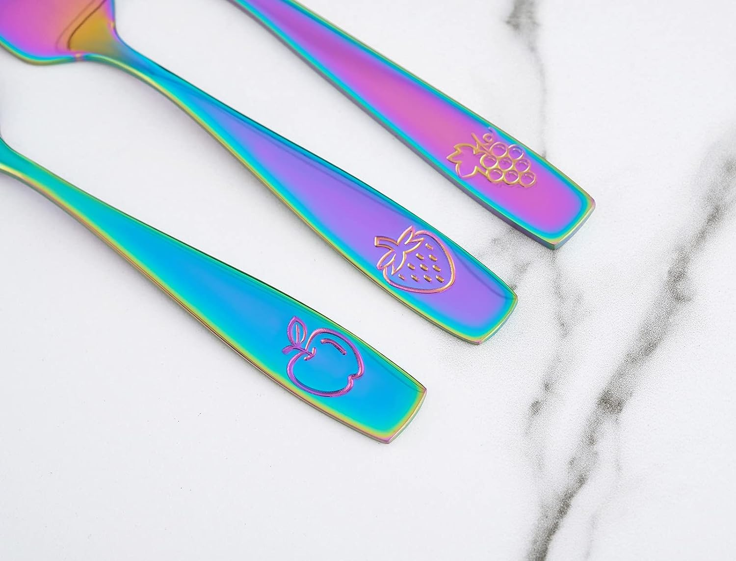 12 Piece Stainless Steel Kids Silverware Set - Child and Toddler Safe Flatware - Utensil Set Includes 4 Small Spoons, 4 Forks & 4 Knives - UV Rainbow