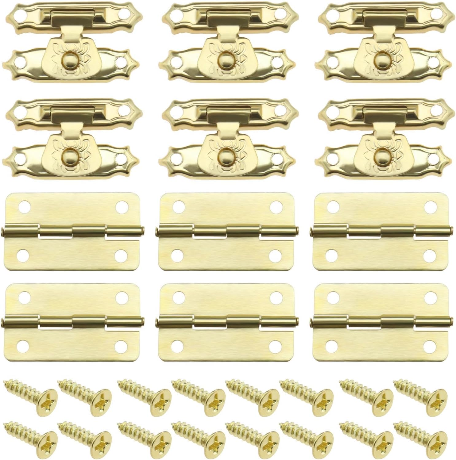 Emsea 36Pcs Box Latch Hasps & Hinges with Screws Antique Small Hinges Vintage Door Hinges Accessories for Wooden Box Jewelry Box Cabinet Gold