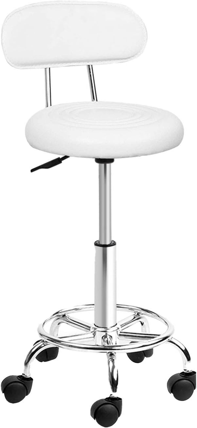 Artiss round PU Salon Stool, Bar Stools Swivel Lounge Drafting Chair Piano Guitar Seat Barber Chairs Outdoor Spa Indoor Home Office Kitchen Furniture, with Backrest Hydraulic Lift White image number 1