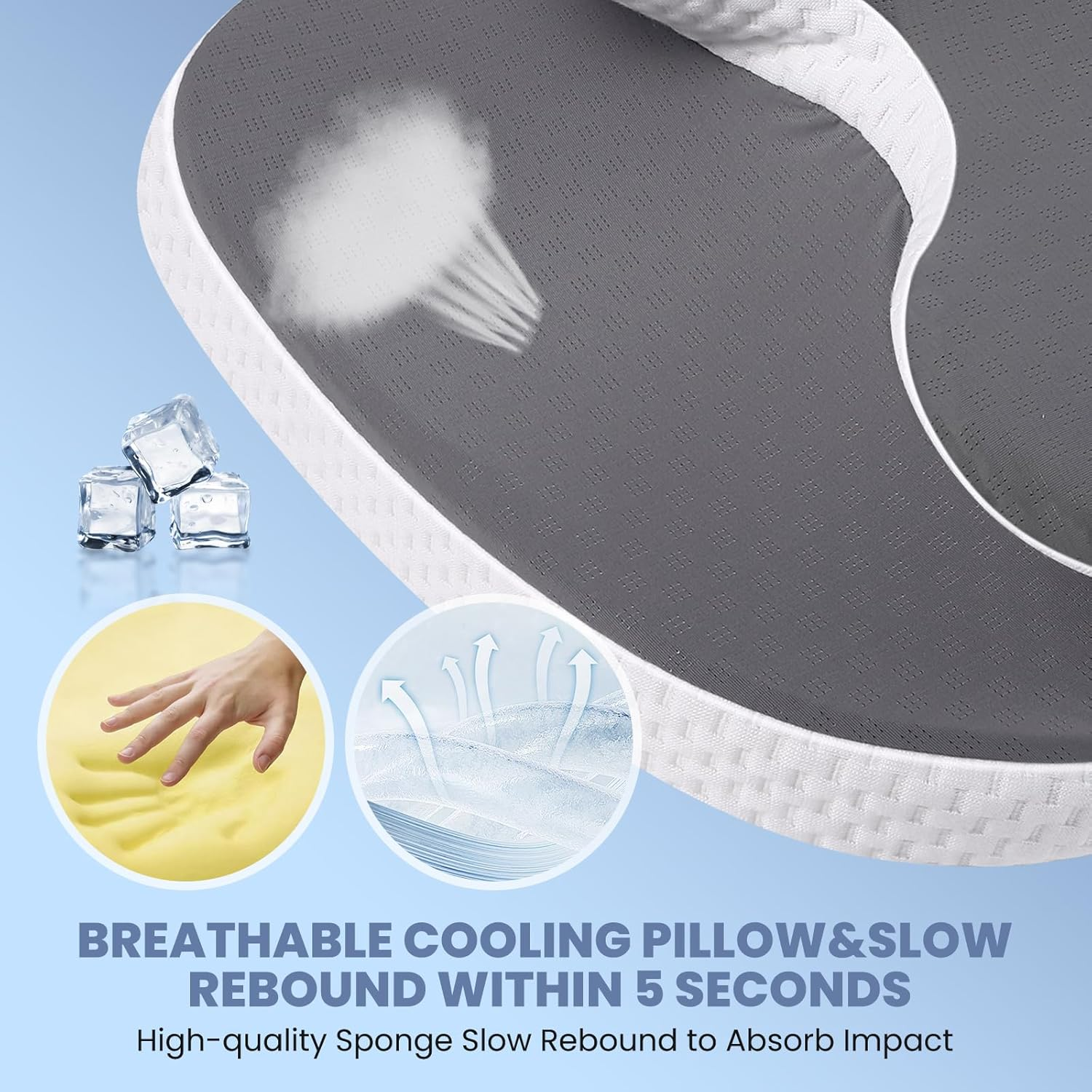 JINXIA Memory Foam Pillow, Cervical Pillow for Neck and Shoulder with Soft Silk Cover, Ergonomic Orthopedic Neck Support Pillow, Back/Side/Stomach Sleeper Pillow for Sleeping, Gray image number 4