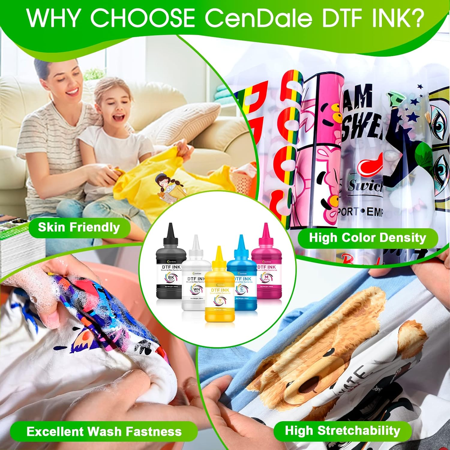 Premium DTF Ink - 1500ML for PET Film, Refill Ink for Epson ET-8550, L1800, L800, R2400, P400, P800, XP15000 - Heat Transfer Printing Direct to Film (250Ml X 6, CMYK) image number 6