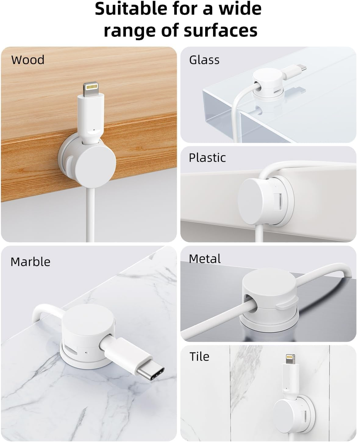 Rotatable Cable Management Clips, 6 Pack Cord Organizer Holder, Strong Adhesive Desk Cable Management, Phone Charging Cords Organizer Neatly for Home,Office,Car,Desk,Nightstand image number 2