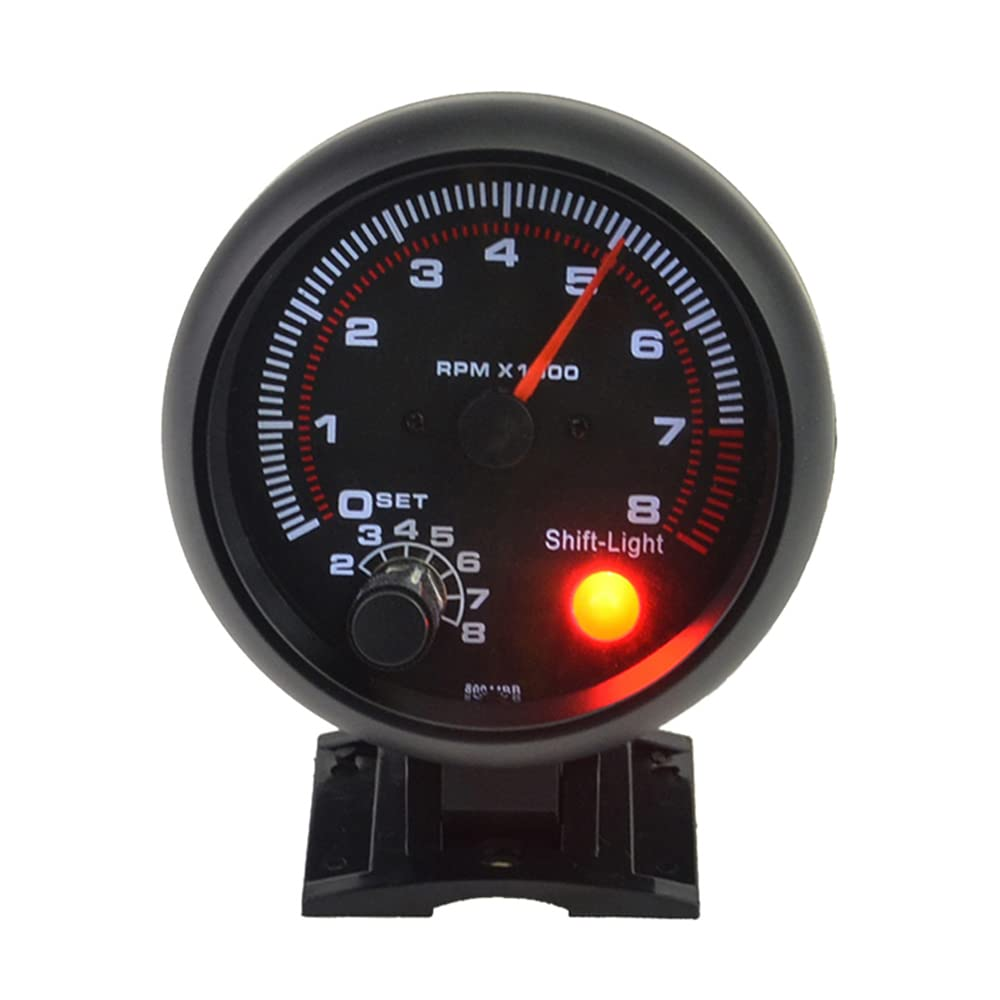Nurdo Automobile Tachometer, 0-8000 RPM, Black White Light, 92Mm, 12V, ABS Material
