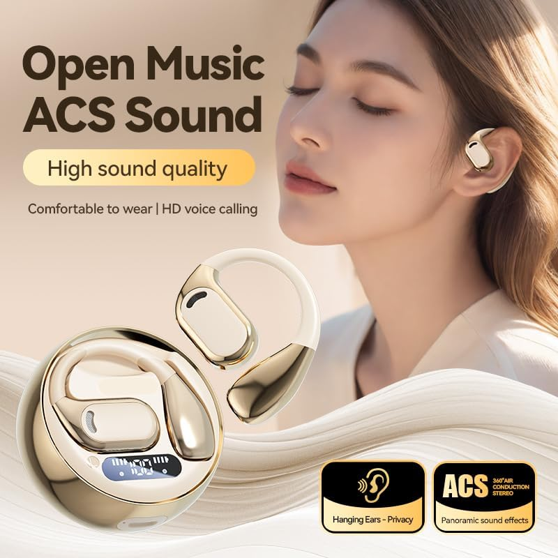 Wireless Earbuds, Bluetooth 5.4 Earphones, Open-Ear Headphones, Hi-Fi Stereo Deep Bass, Sweatproof Sports Ear-Hook Design, Secure Fit for Running, Gym, Work, 72H Playtime, LED Power Display (Skin) image number 1