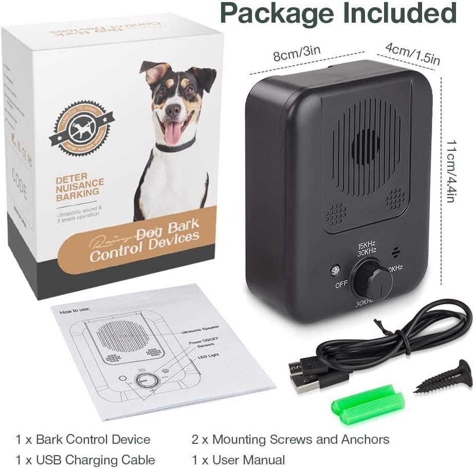 Anti Bell Device Dogs, 3 Modes anti Bell for Dogs, 33 FT Rechargeable Anti-Bark Ultrasonic Device, Automatic Anti-Bark Medium for Dogs for Small Large Dogs, Dog Bark Stopper Indoor