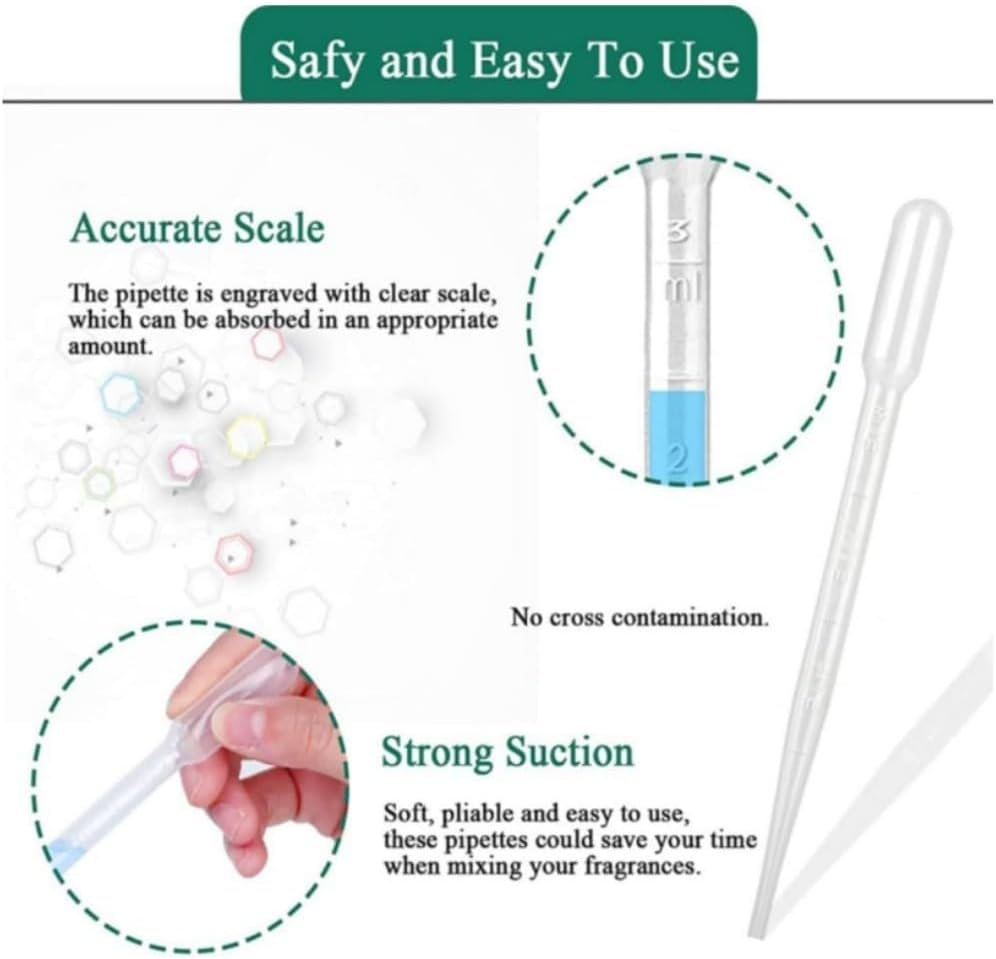Fabselection 100 PCS Disposable Plastic Transfer 3ML Liquid Dropper Plastic Essential Oils Graduated Transfer Pipettes Washable Pipettes for Essential Oils Paint Alcohol image number 2