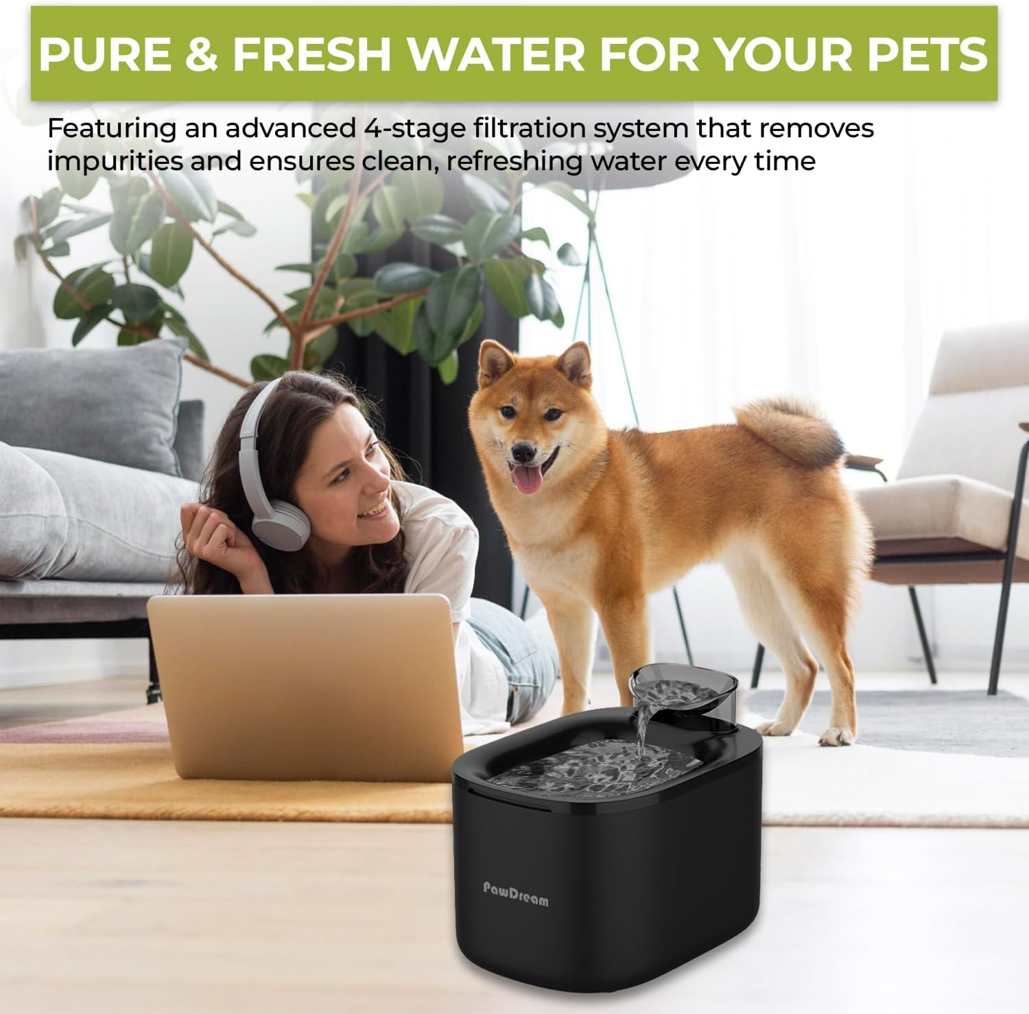 Automatic Cat Water Fountain for Dogs & Cats | 4Liters Large Capacity Portable Pet Fountain with Ultra-Quiet Filtration,Dry-Run Protection & AU Plug Included | Ideal for Multi-Pet Household