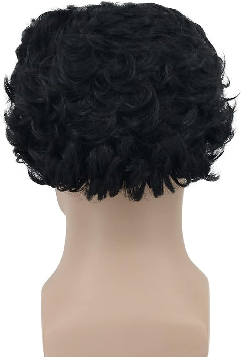 Yuehong Short Black Old Men Wig Fluffy Bald Head Wig Synthetic Halloween Costumes Cosplay Wigs (Black) image number 2