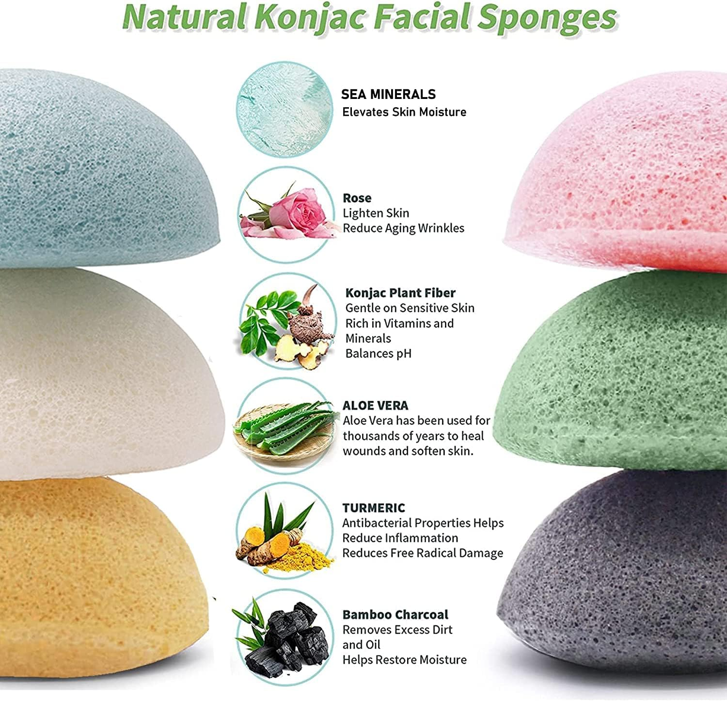 Konjac Face Sponges for Cleansing and Exfoliating, Konjac Facial Sponges for Washing Cleaning Face Body with Activated Charcoal, Natural Konjac Sponge Set for Oily Dry Sensitive Skin Skincare Tool image number 3