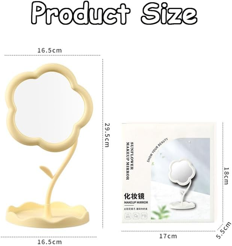 Taoluwin Tabletop Vanity Mirror, 360&deg; Adjustable Makeup Mirror with Storage Tray, Thickened PP Portable Mirror for Bedroom Living Room and Makeup Desk (Yellow) image number 6