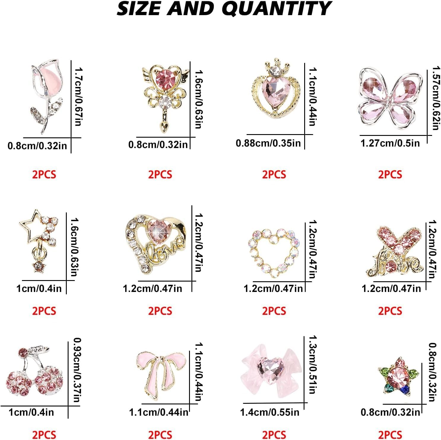 24PCS Nail Charm & Nail Gem Set for 3D Nail Art, Colorful Small Charms, DIY Nail Decoration Compatible with 3D Nail Art, Geiwogwc image number 3