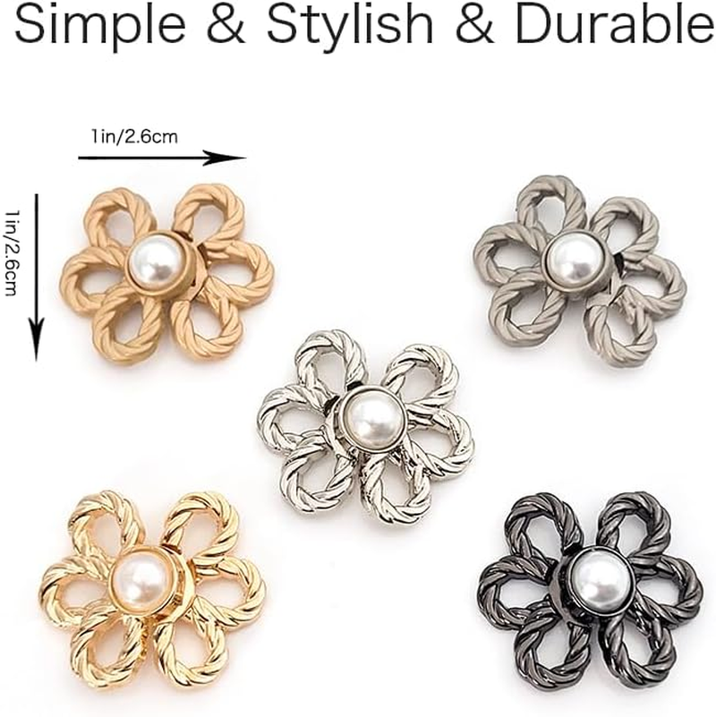 Flower Jeans Button 10 Sets Pant Waist Tightener, Adjustable Waist Buckle Sets No Sew and No Tools Detachable Decorative Waist Buckles, Jean Buttons Pins for Loose Jeans, Pants, Skirts (No Sew) image number 4