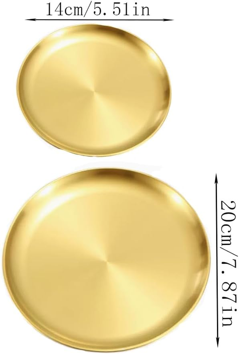 Changyeah Gold Tray round Storage Tray Stainless Steel Round,2 Piece Small Decorative Serving Tray,2 Styles Serving Tray and Plate Gold Candle Tray Storage Tray Decorative Tray image number 2