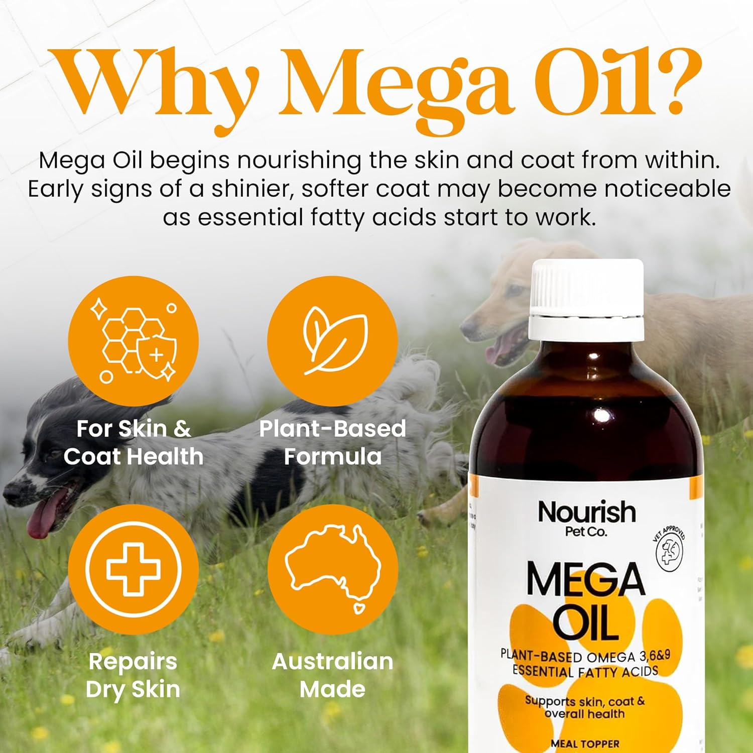 Nourish Pet Co. Mega Oil for Dogs - Plant-Based Omega 3 6 and for Healthy Skin & Shiny Coat 6.76 Oz image number 2