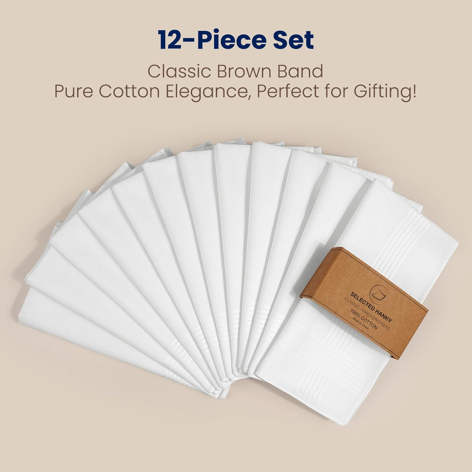 Selected Hanky Men'S Cotton Handkerchief with Stich 12 Pieces