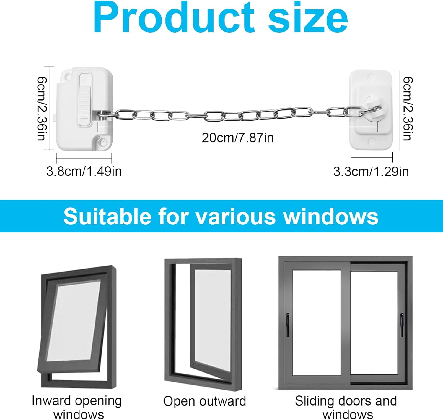2Pcs Window Safety Restrictors with Screws, Window Restrictor Locks for Child Pets Safety, Adjustable Window Lock for Door, Sliding Window, Fridge, Cabinets, Drawers image number 4