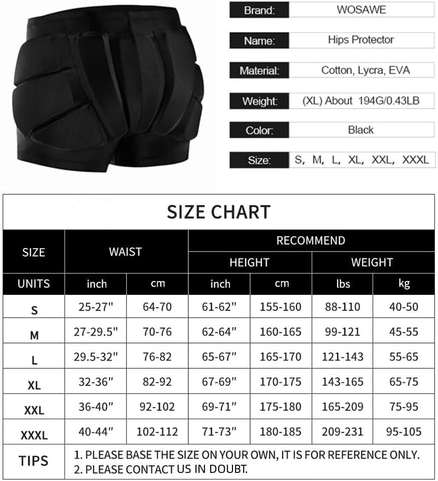 WOSAWE Youth Protective EVA Padded Shorts Hips Tailbone Protector Skating Skiing Impact Pad, Small image number 5