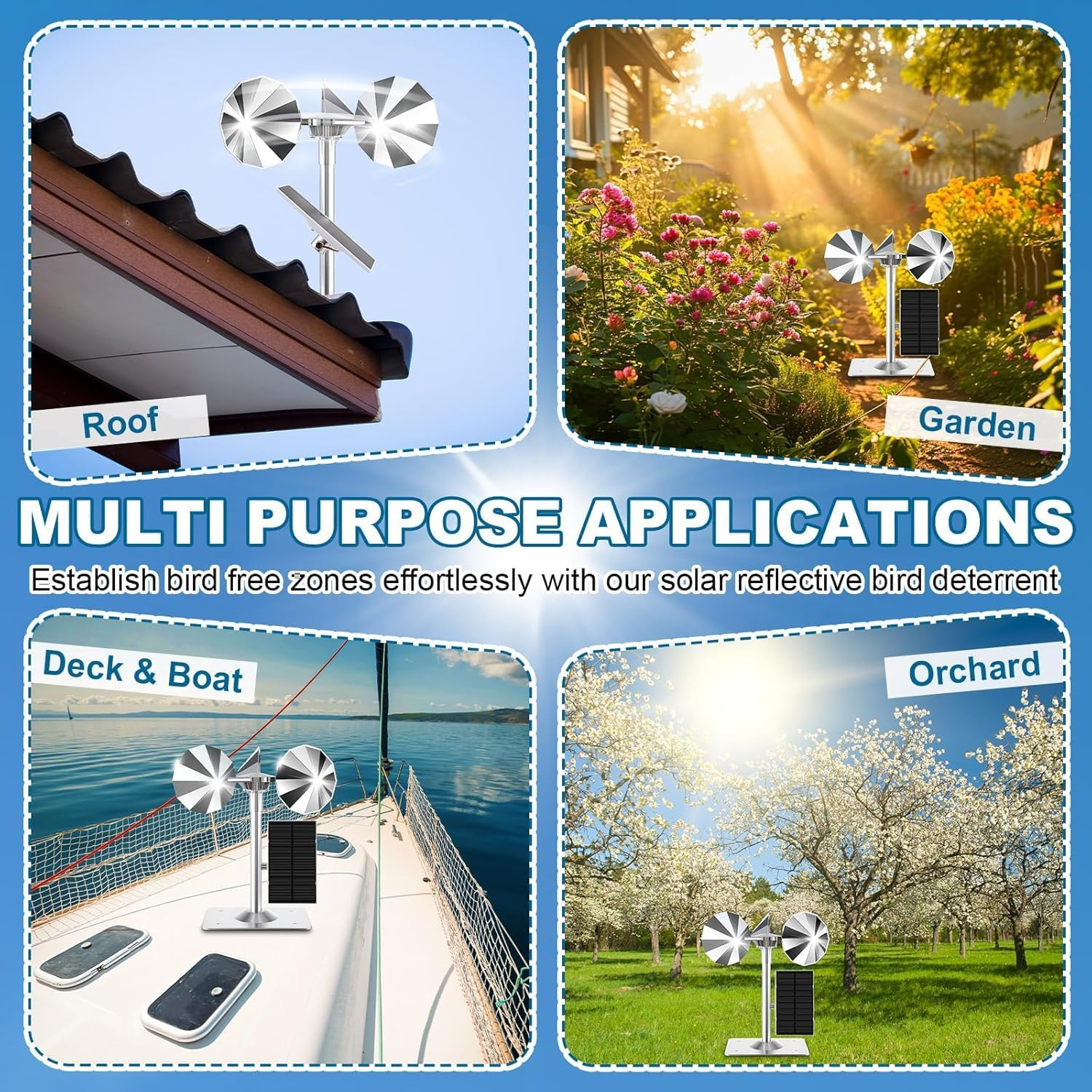 Solar & Wind Powered Bird Repellent Spinner - Reflective Deterrent for Woodpeckers, Pigeons, Sparrows | Eco-Friendly Outdoor Scare Device for Garden, Railing, Roof image number 5