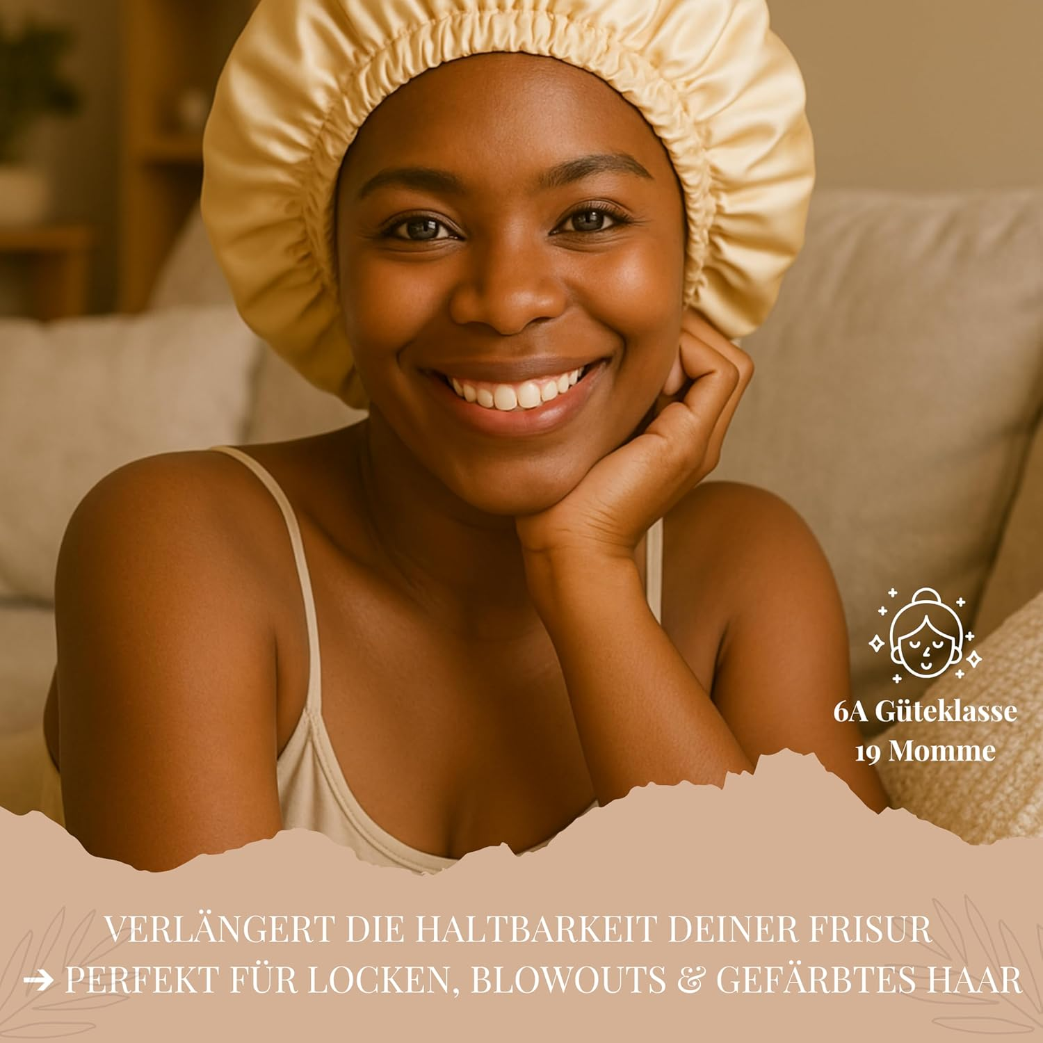 Silk Bonnet for Sleeping with Clip Suitable for All Sizes & Hair Types - Protects Hair from Breakage & Split Ends | Retains Curl Shape, Saves Time While Styling | Flortree (Champagne) image number 1