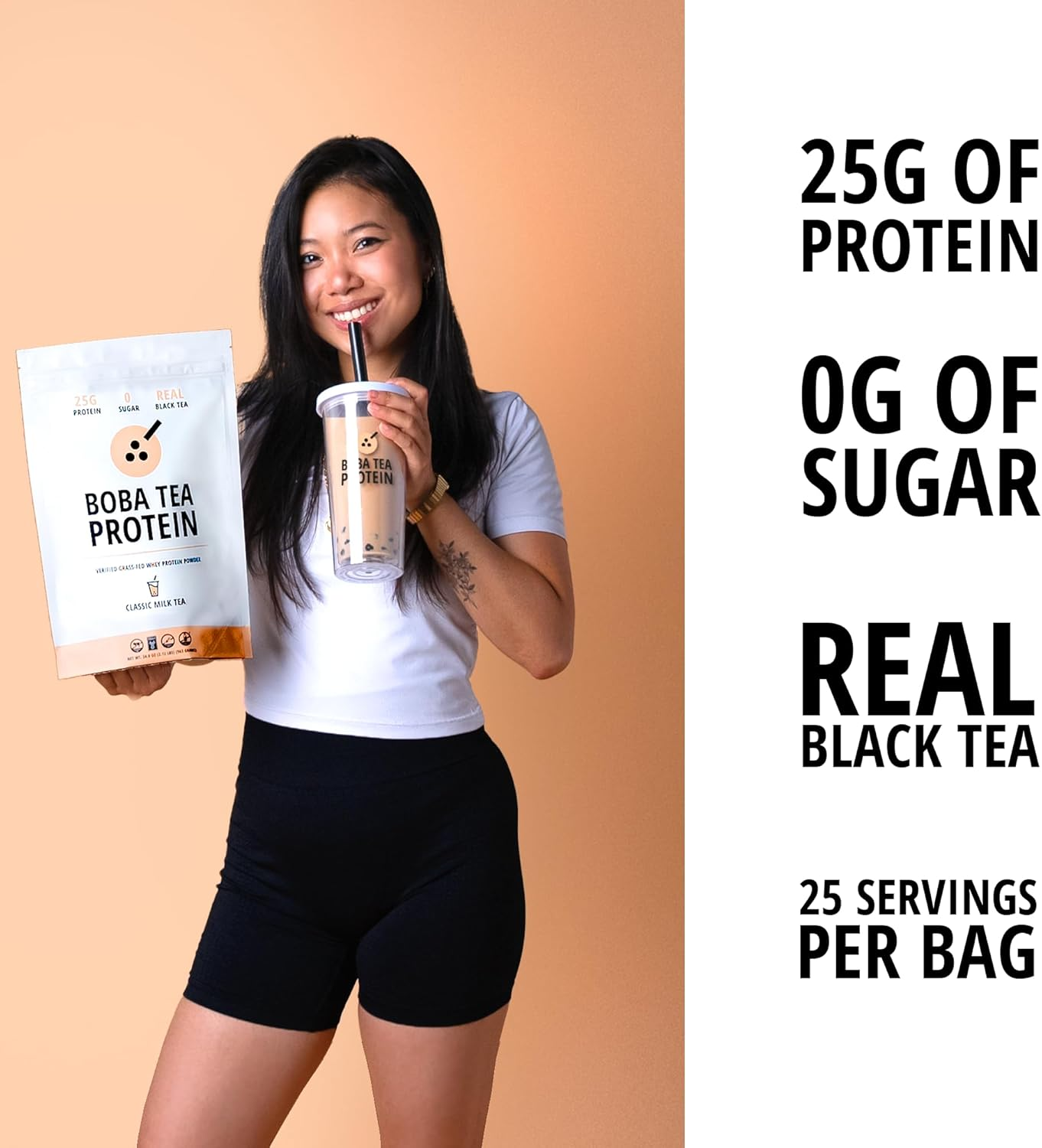 Boba Tea Protein Classic Milk Tea | 25G Grass-Fed Whey Protein Isolate Powder | Gluten-Free & Soy-Free Bubble Tea Protein Drink | Real Ingredients & Lactose-Free Protein Drink | 25 Servings image number 4