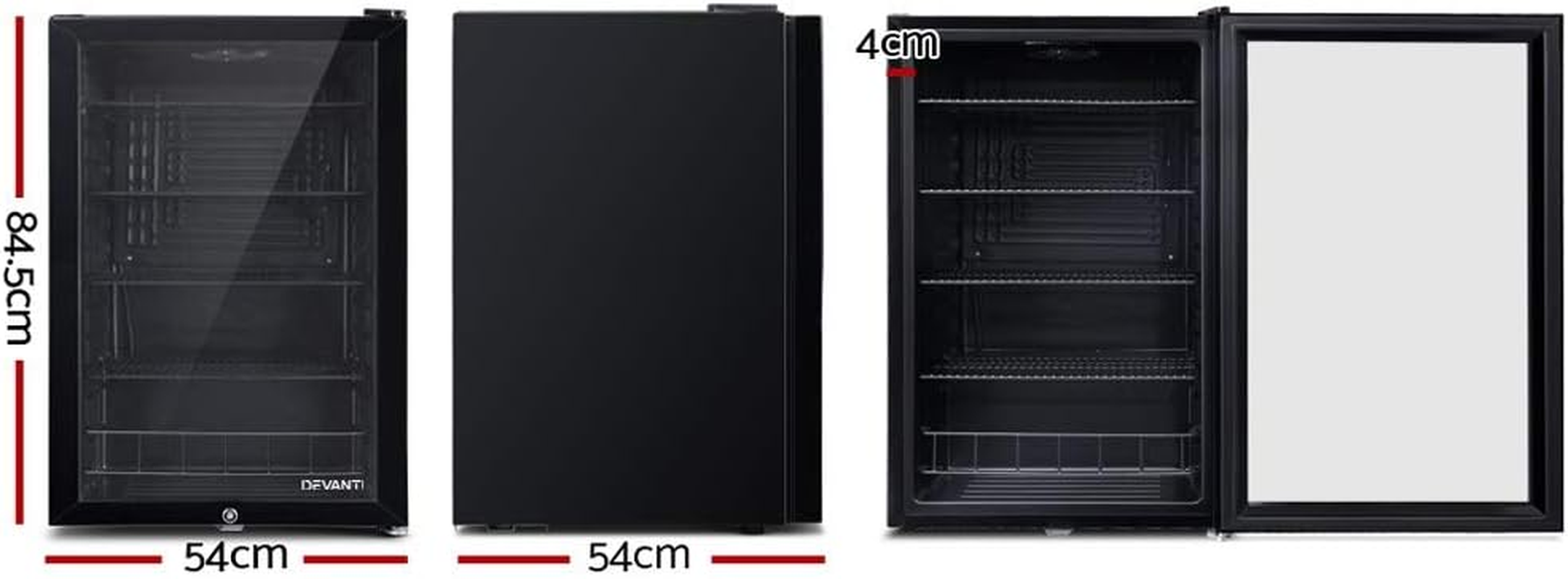 Devanti Bar Fridge, 130L Mini Fridges Organiser Refrigerator Chest Freezer Portable Small Wine Cooler Home Bedroom Car Boat Camp Office Countertop, Fast Frozen Quiet Operation Black