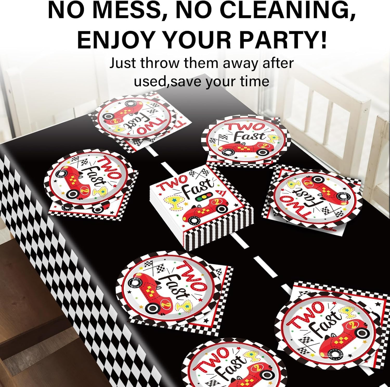 Two Fast Birthday Party Supplies Serves 24 Race Car 2Nd Party Paper Plates Napkins Set Racing Car Tablecloth Tableware Kit for Two Years Old Party Baby Shower Decorations Favors for Boys, Serve 24 image number 6