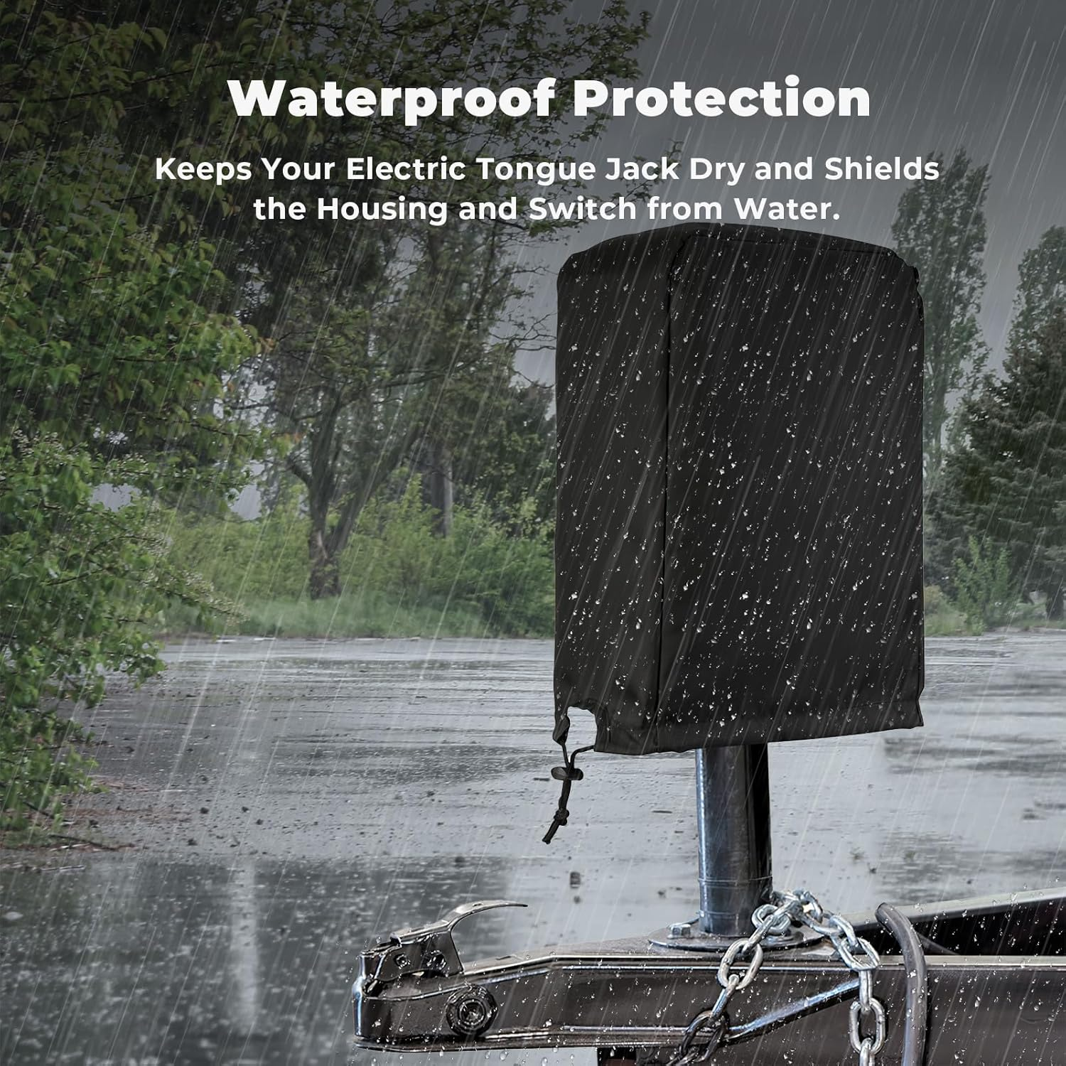 Bougerv Electric Tongue Jack Cover 600D Universal Trailer RV Electric Tongue Jack Protective Cover (Large Size 14H X 5W X 10D) image number 6