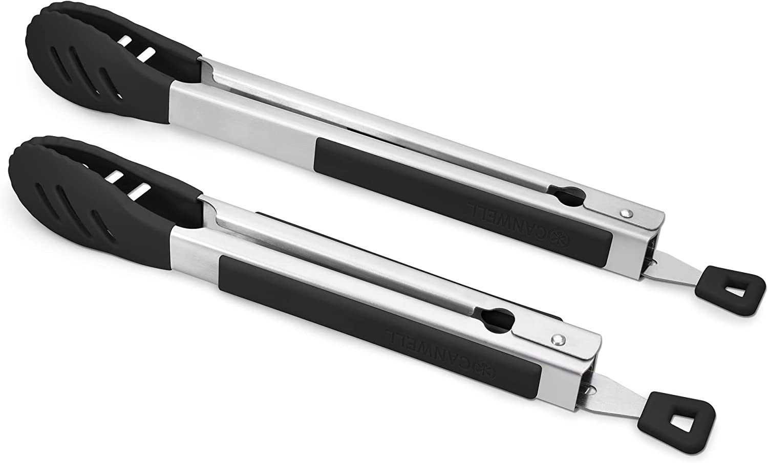 Premium Silicone BBQ Turners, 9-Inch & 12-Inch Cooking Locking Food Kitchen Tongs with Ergonomic Handle, Black image number 6