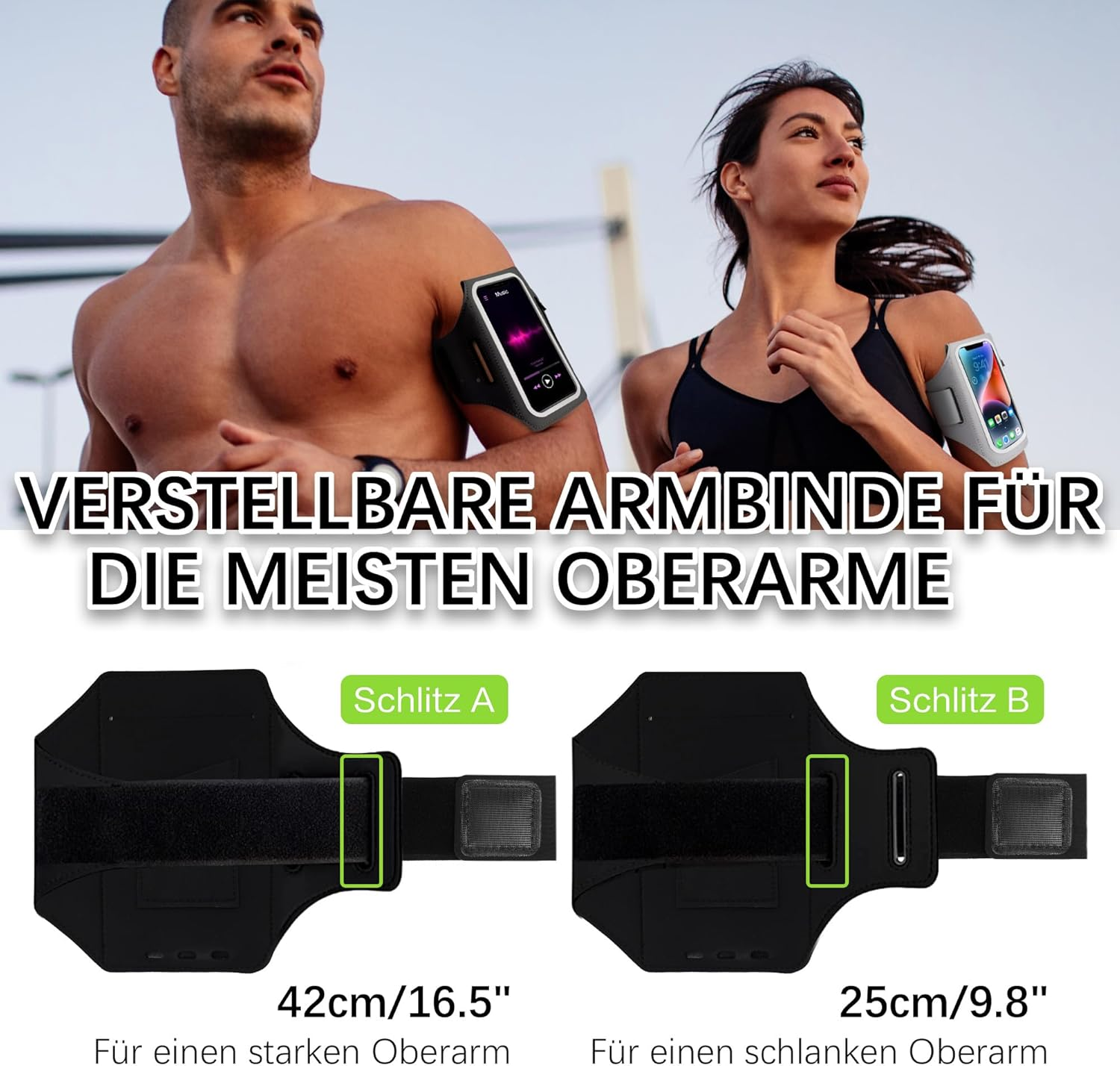 Mobile Phone Case Running Armband Jogging Sports Mobile Phone Holder Arm with Airpods Case for Iphone 16/15/14/13/12 Pro Max Galaxy S24+/S23+/S22/S21/S20 (6.2 Inches ~ 6.8 Inches)