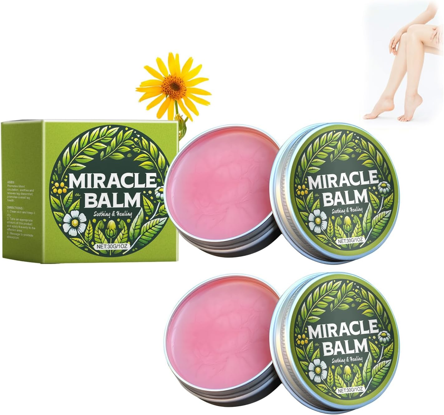Miracle Balm, Natural Ingredients Soothing Cream for Legs Arms & Back Long Lasting Comfort, Skin Friendly Moisturizing Body Massage Balm for Men Women, Plant Extracts Herbal Cream (6PCS)