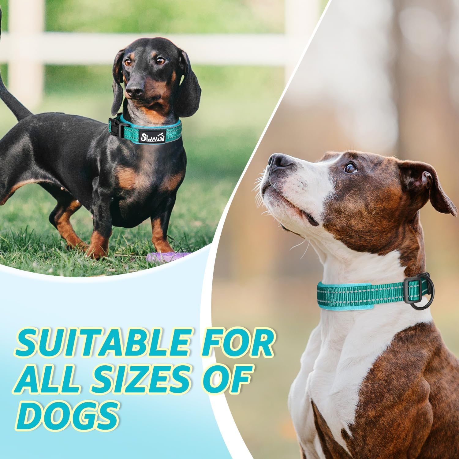 Slowton Reflective Dog Collar with Safety Buckle, Adjustable Reflective Neoprene Padded Collars Breathable Nylon Pet Collar for Dogs Puppy image number 6