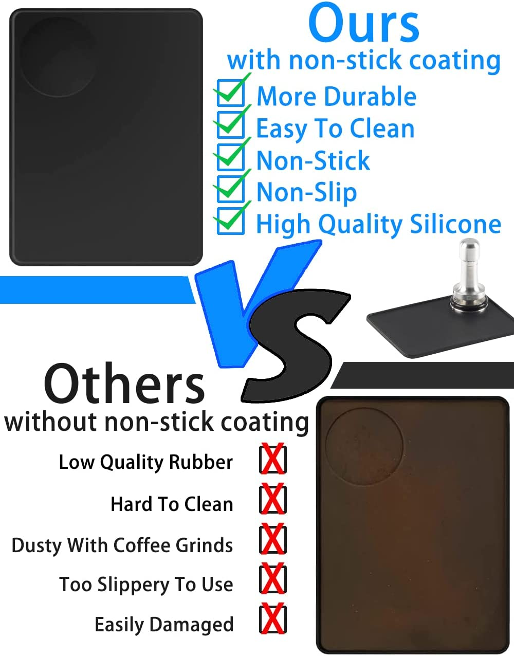 2 PCS Silicone Espresso Tamping Mat, Tamper Mat with Portafilter Holder, Anti-Slip Tamper Mat, Silicone Coffee Tamping Mat, Espresso Accessories Tool for Barista, Home, Kitchen, Office, Bar (Style1) image number 3