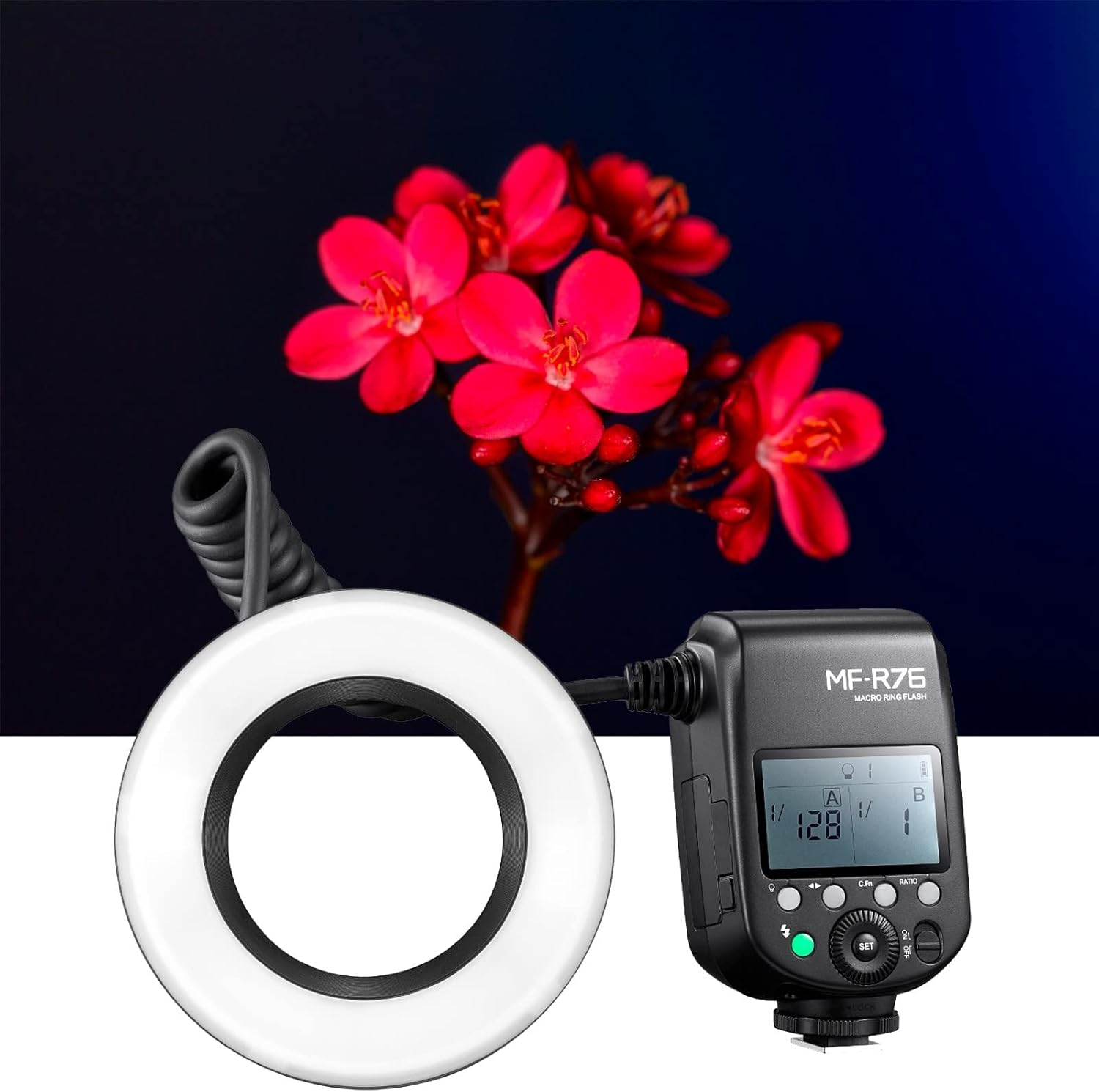 Godox MF-R76 Macro LED Ring Flash Speedlite 76Ws 660 Full-Power Flashes Dual-Flash Tubes Power Adjustment 1/128 to 1/1 10 Levels of Power Ratio for DSLR Cameras image number 3