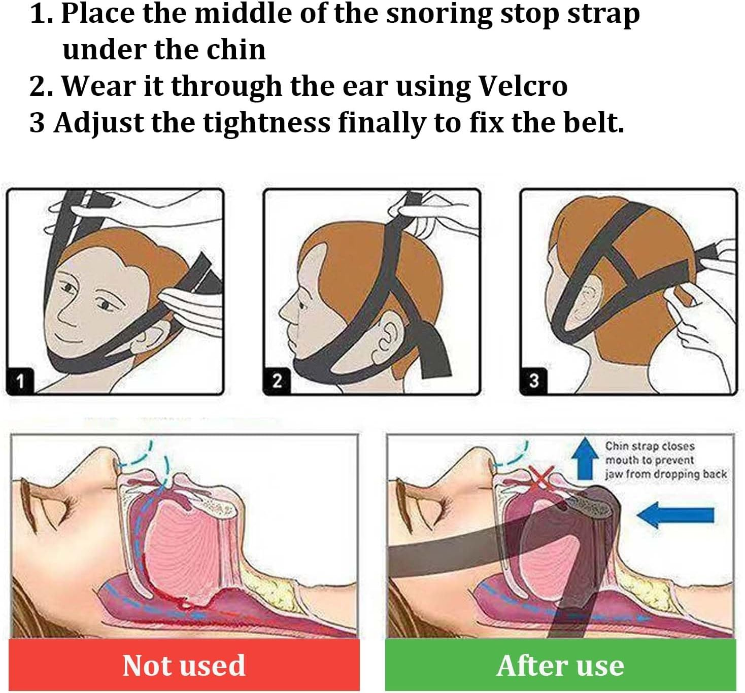 Jaw Strap for Sleeping Airflow Jaw Strap Adjustable anti Snoring Chin Strap Snore Reducing Aids Chin Strap for Sleeping Airflow Jaw Strap for Men Women (Black) image number 1
