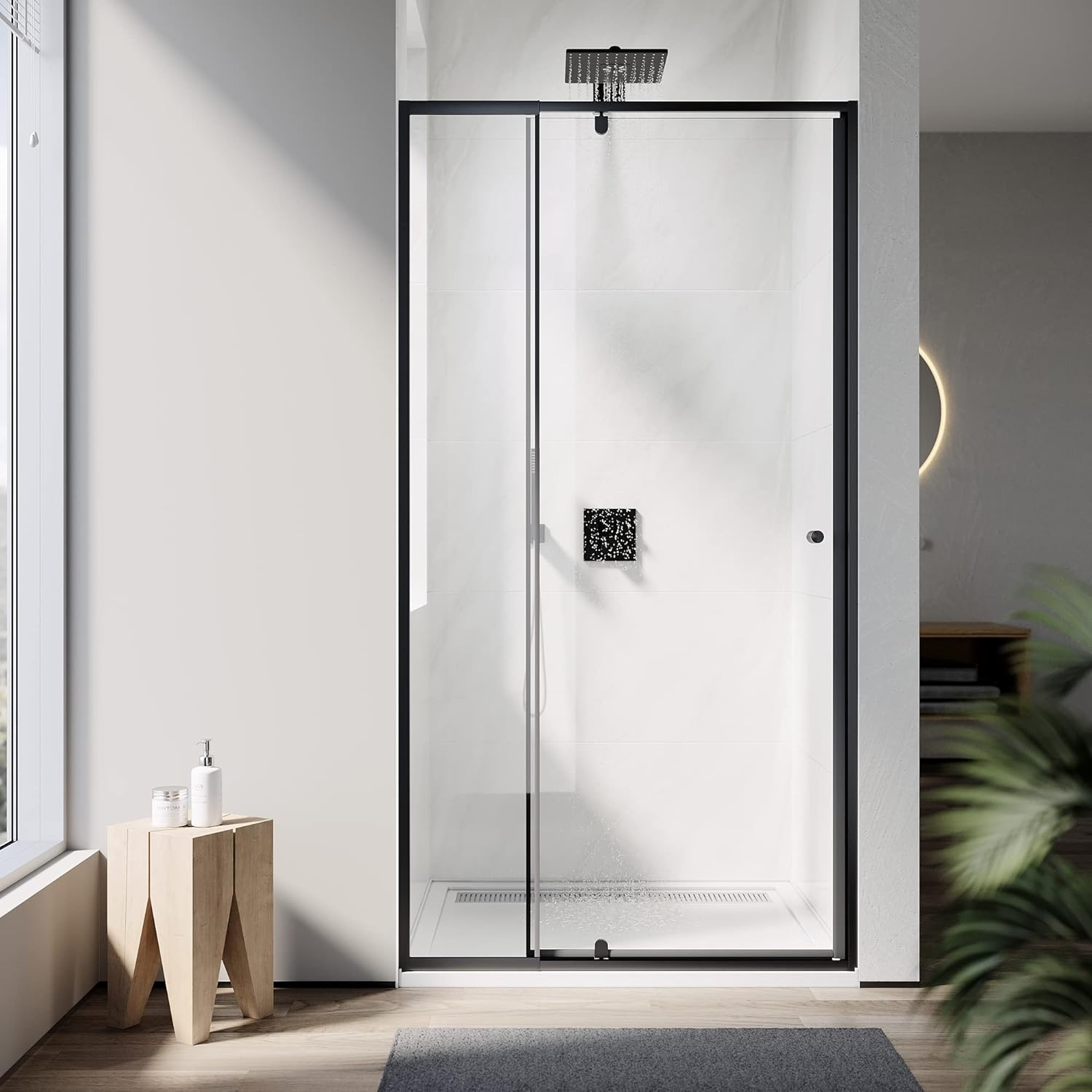 ELEGANT Semi-Frameless Shower Doors, Black Pivot Door, 5Mm Safety Glass Rail Adjustable, Fits 80-90Cm, Reversible Shower Enclosure Cubicle image number 3