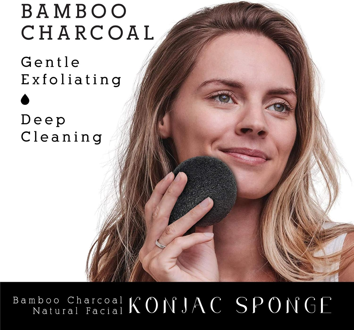 Pursonic Natural Konjac Bamboo Charcoal Facial Sponge for Gentle Face Cleansing and Exfoliation, Helps with Clogged Pores 100% Bio-Degradable,Vegan Products, 2- Pack image number 1