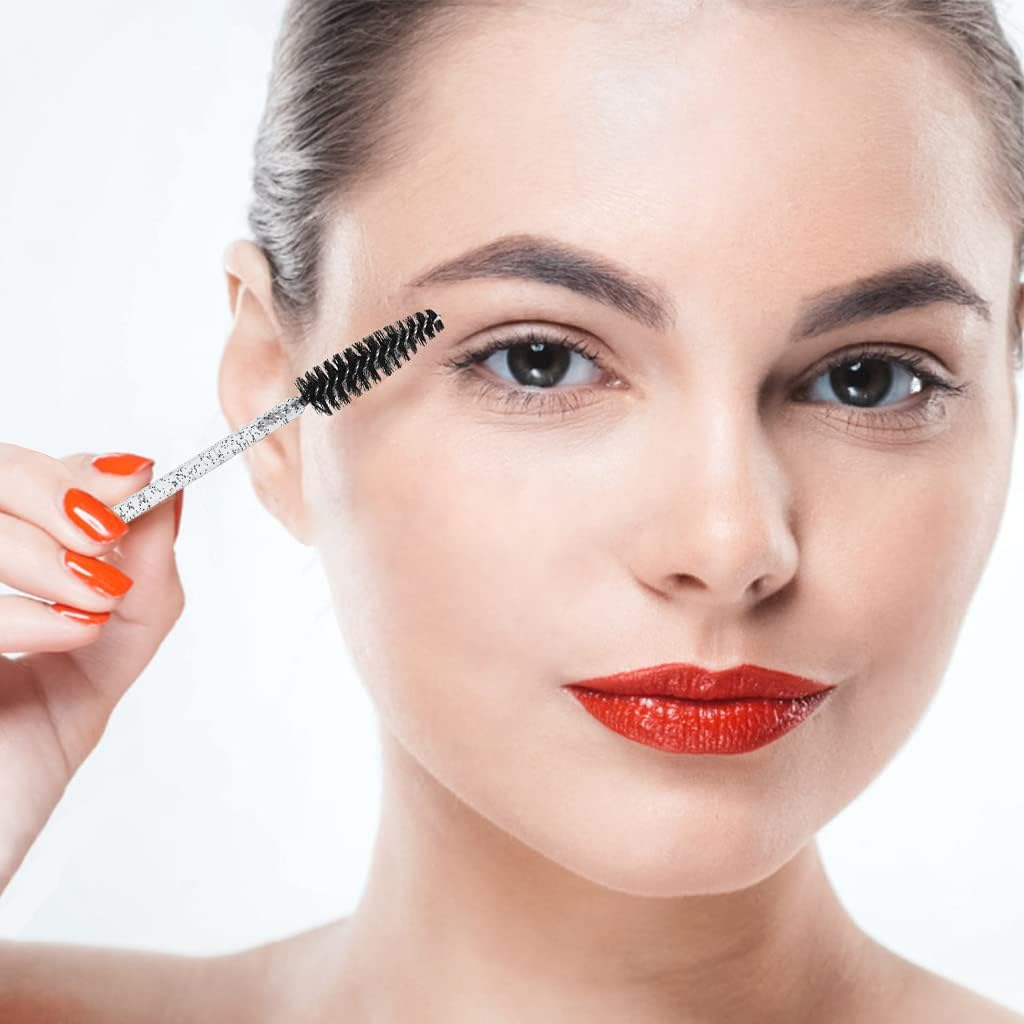 SWKJ 60 PCS Disposable Eyelash Brushes, Spoolies Eyebrow, Mascara Wands Applicator Lash Brushes Castor Oil Brush Cosmetic Makeup Tools(Crystal-Black) image number 2