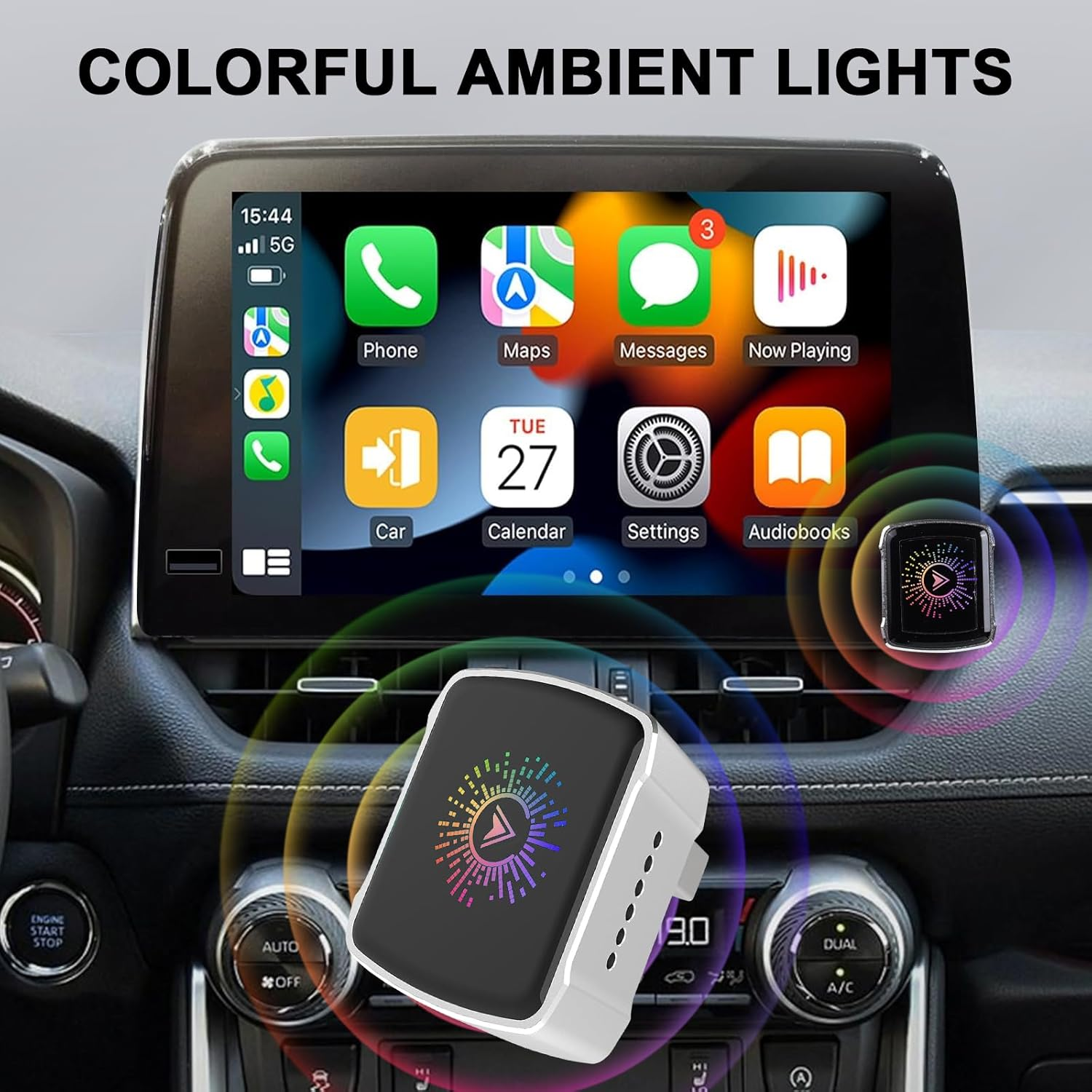 Wireless Carplay Adapter 2025 Upgrade Wired to Wireless,Mini USB Design for Cars with Colorful Ambient Lights &Built-In Wired Apple Carplay,Plug&Play Dongle for Iphone Ios 10+/ Android 11+/ Cars 2016+ image number 2