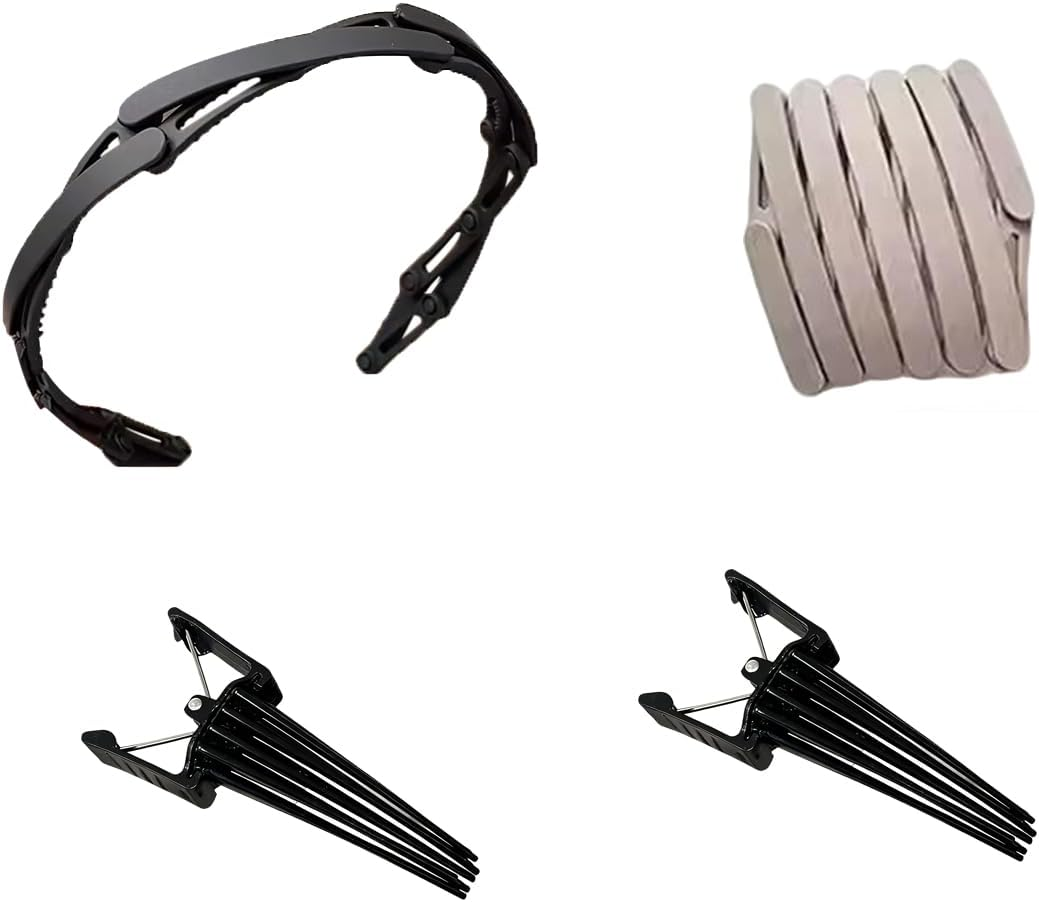 Pack of 4 Hair Bands, Black, Headbands, Women, Men, Travel, Foldable Headband, Hairbands, Puffy Shape, Hairdresser, Duckbill Hair Clips image number 6