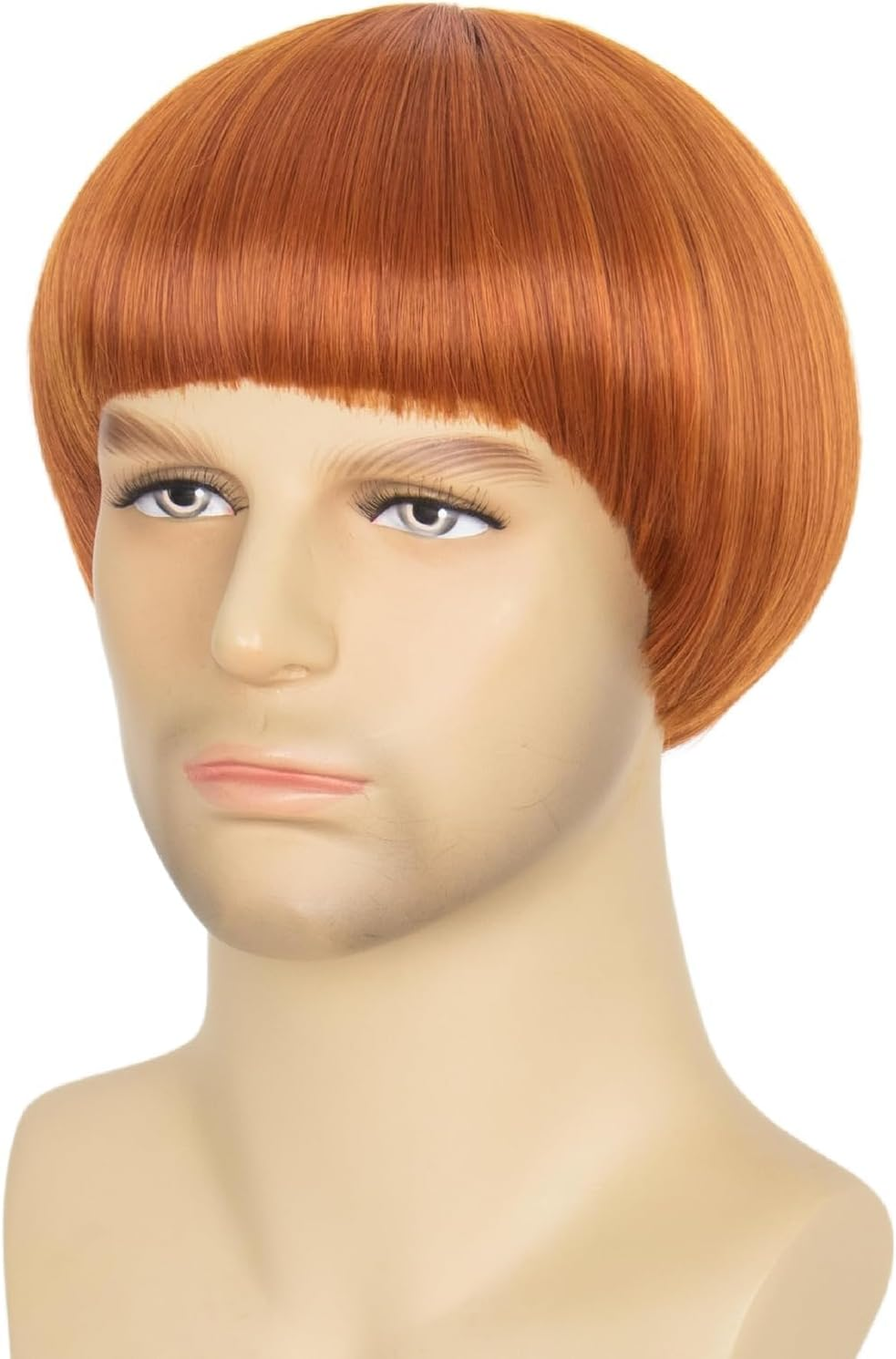 Men'S Retro Bowl Cut Costume Wig, Short Straight Brown Mushroom Bob Style for Cosplay, 60S Theme (Ginger) image number 6