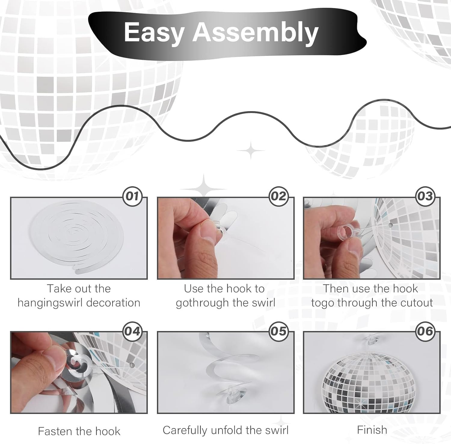 60 Pieces Disco Party Decorations 70S Disco Ball Hanging Swirls 70'S Party Hibiscus Swirls Ceiling Decoration for Retro Disco Fever Party Boogie Party 1970S Birthday Party Hippie Party Favors Supplies image number 2