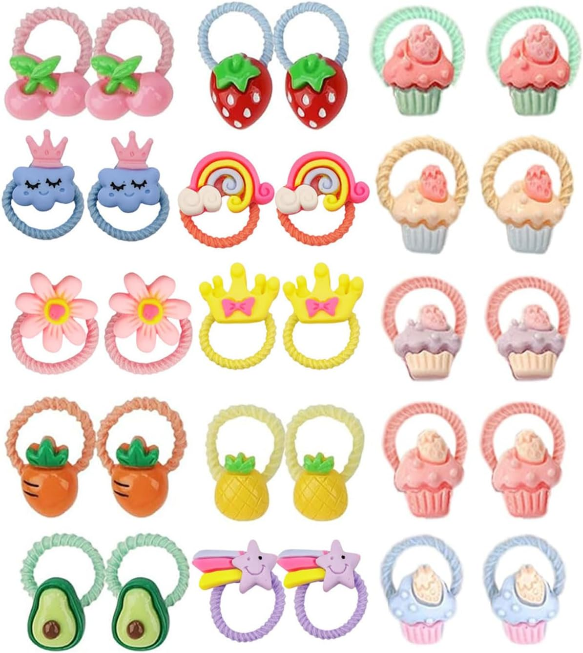 TPZORJX Pack of 30 Cute Little Hair Bobbles for Baby, Little Girls with Thin and Medium Thick Hair, Ponytail Holder Hair Accessories, Elastic Children'S Hair Bobbles with Fruits, Flowers and Bows image number 5