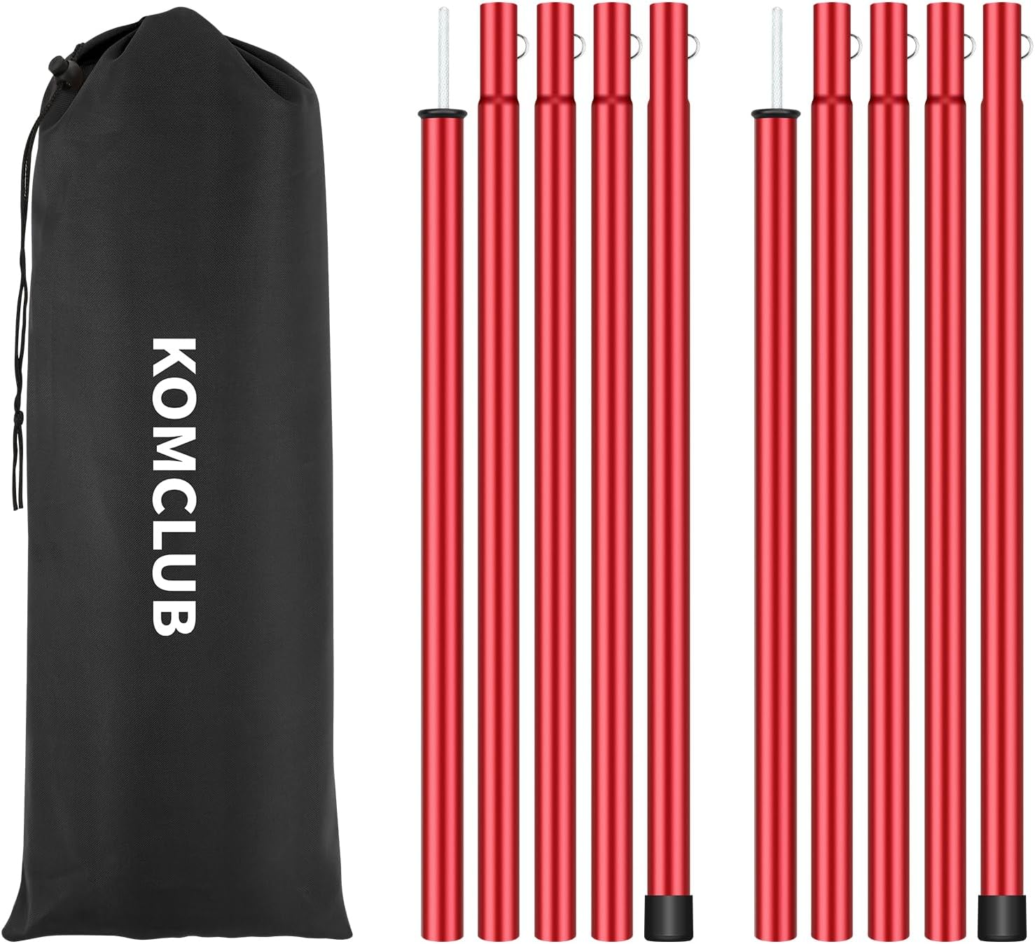 KOMCLUB Tent Tarp Poles 76" Adjustable Camping Tent Poles 19Mm Set of 2 Lightweight Aluminum Shade Pole for Awnings Canopy Rain Fly Shelter (Red)