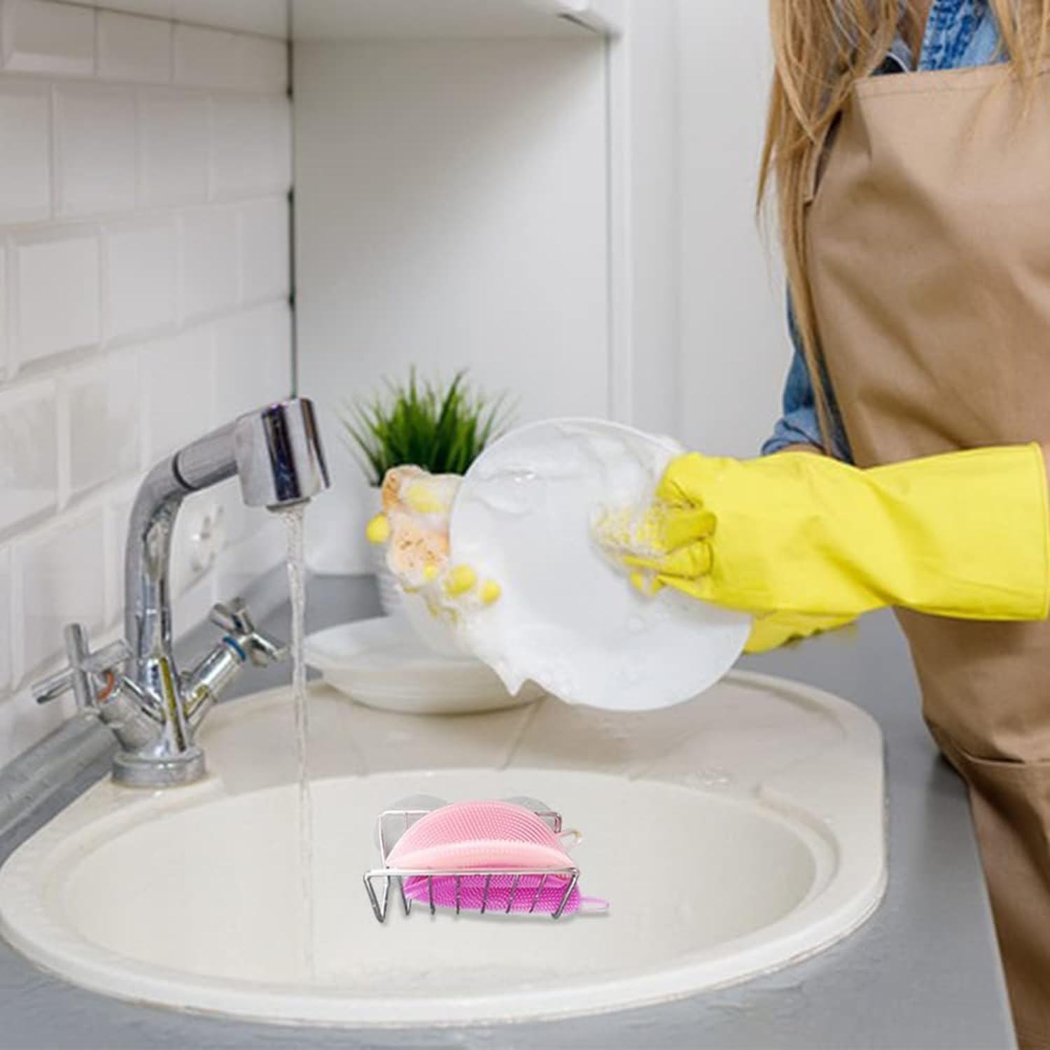 2Pcs Sponge Holder for Kitchen Sink, Stainless Steel Sponge Holder, Quick Drying Open Wire Basket, Wall Mounted Sink Storage Rack with 4 Suction Cups, Organizer Caddy for Sponge Soap Scrubber image number 5