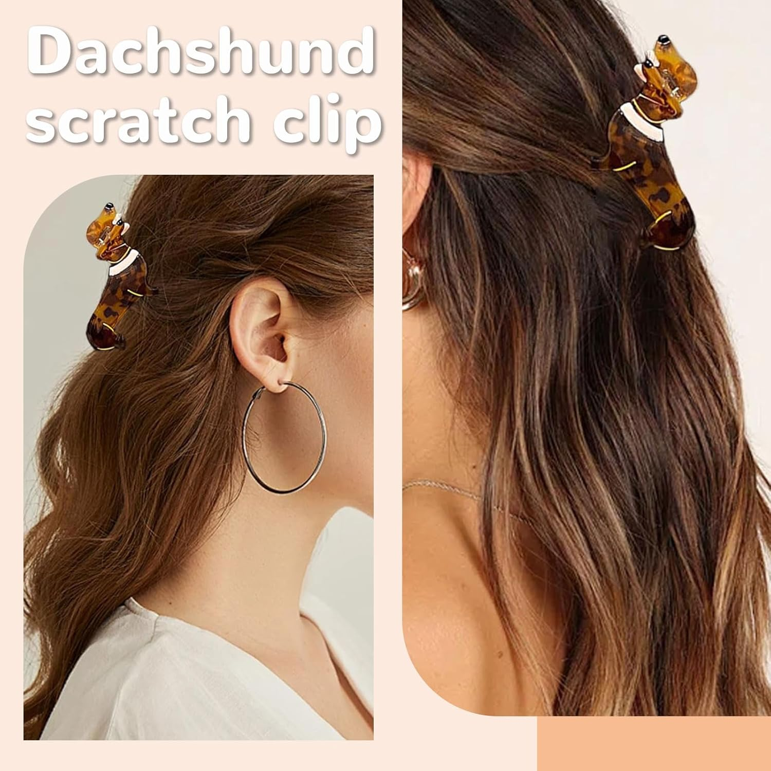 Lunarcharm Hair Clips, Dachshund Hair Clip with Gift Box, Animal Hair Clips, Dachshund Hair Clip, Dog Dachshund Acetate for Girls, Cute Hair Clip Dachshund, Multicoloured, Large image number 3