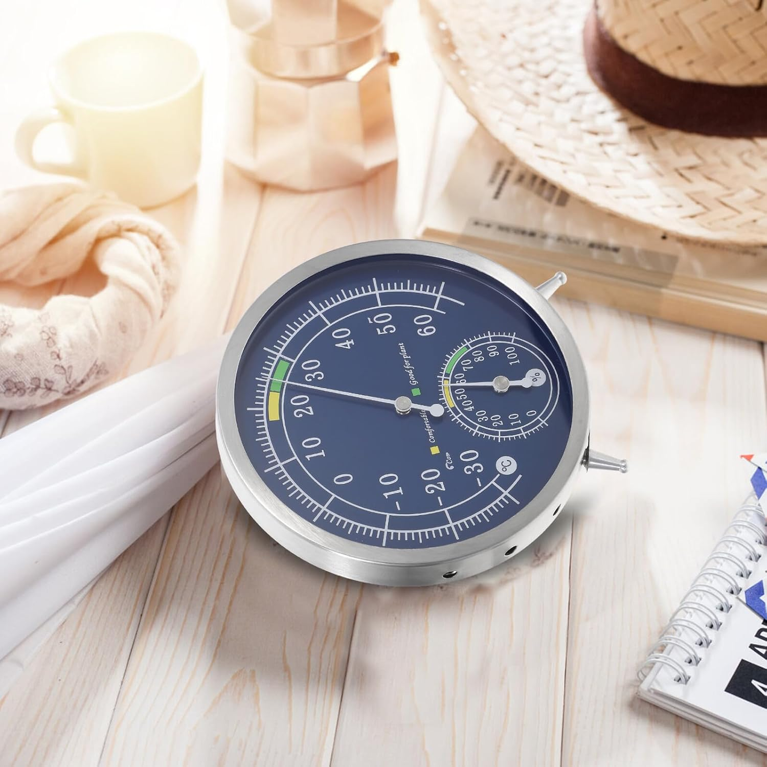 High Precision Indoor Thermometer Hygrometer Stainless Steel Analog Temperature and Humidity Gauge for Home Office Wall Mount Weather Resistant image number 5