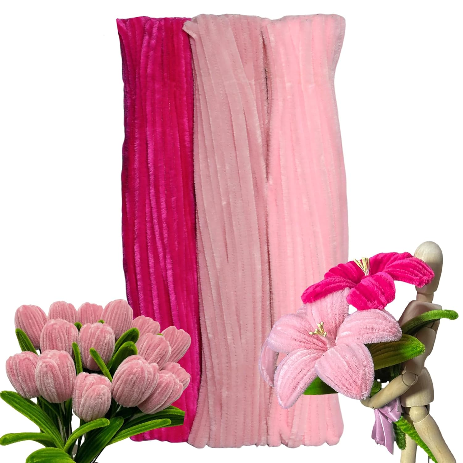 300Pcs Pipe Cleaners Bulk - Fluffy Craft Pipe Cleaners for Arts & Crafts, Ideal for Making Flowers, Animals & Decorations (12 X 0.27 Inches) - Green image number 2