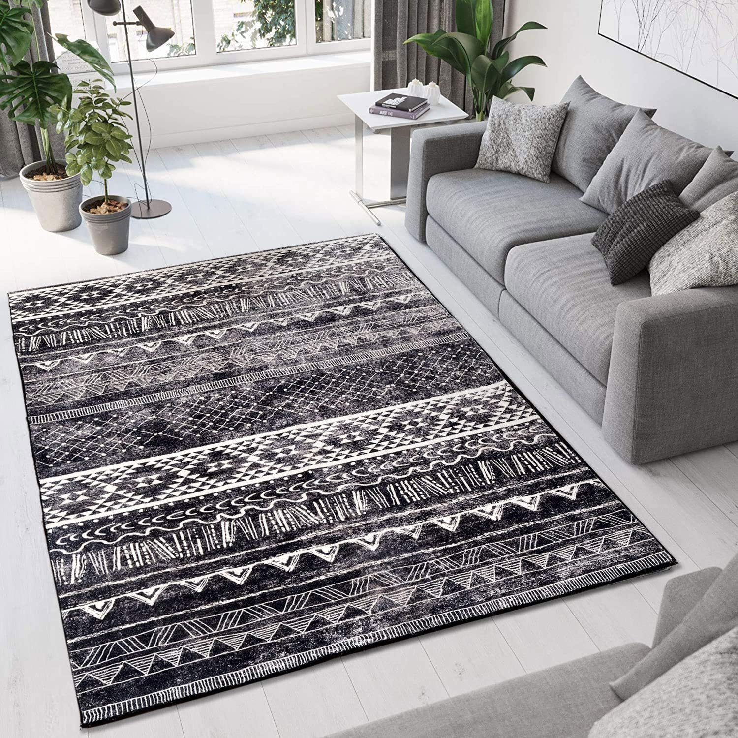 Tinyboy-Hbq Area Rug Living Room Rugs Bedroom Carpet Rug Luxury Imitation Cashmere Rug Modern Decorative Rugs for Living Room Floor Mats (Black/White) (160 * 200Cm(5.3 * 6.6Ft)) image number 2