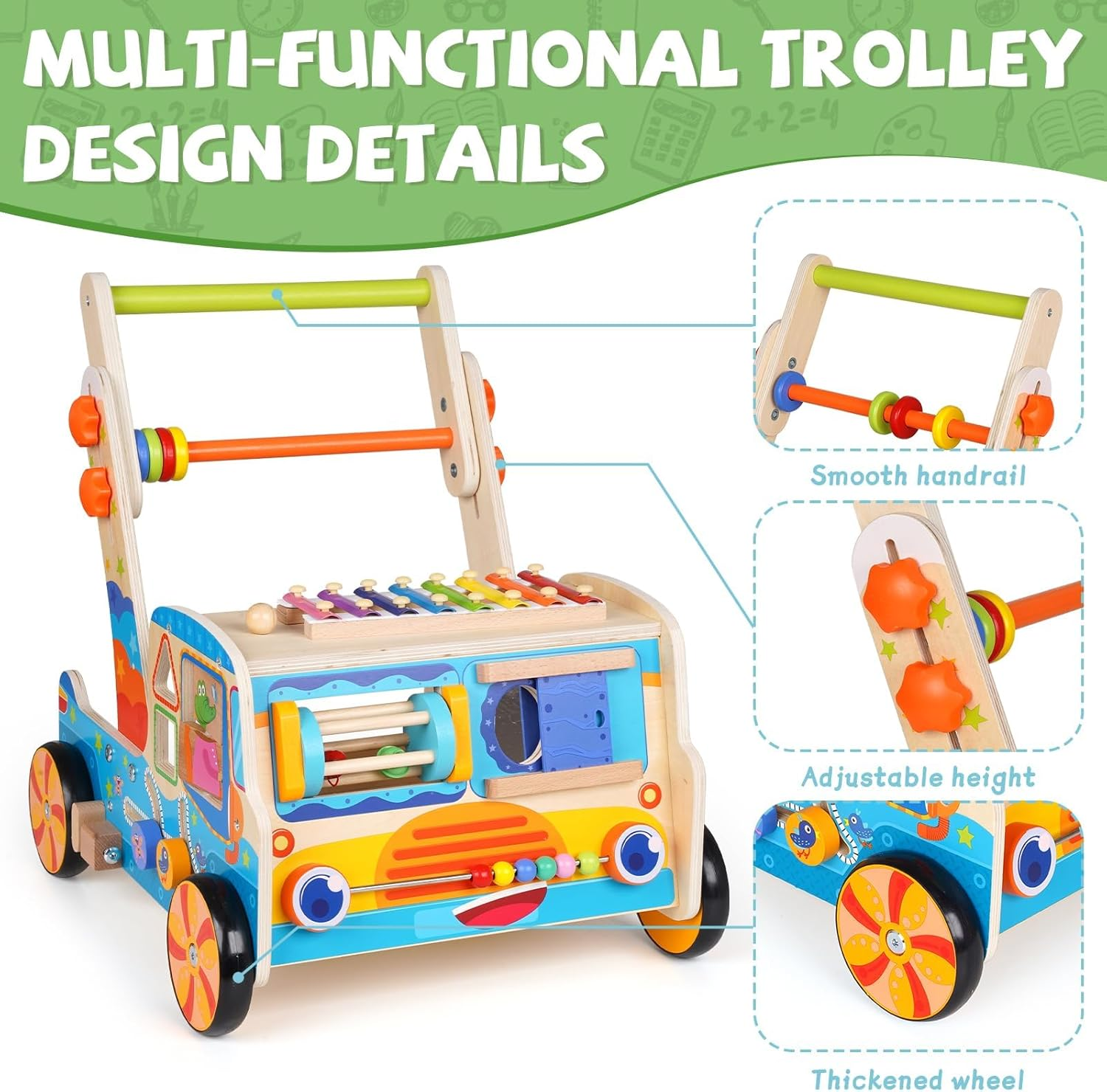 Wooden Baby Walker, 2025 Montessori Walker Toy with Shape Sorter,Push and Pull Learning Activity Walker with Wheels,Learning Walking Toys for Toddlers from Sitting to Standing image number 1